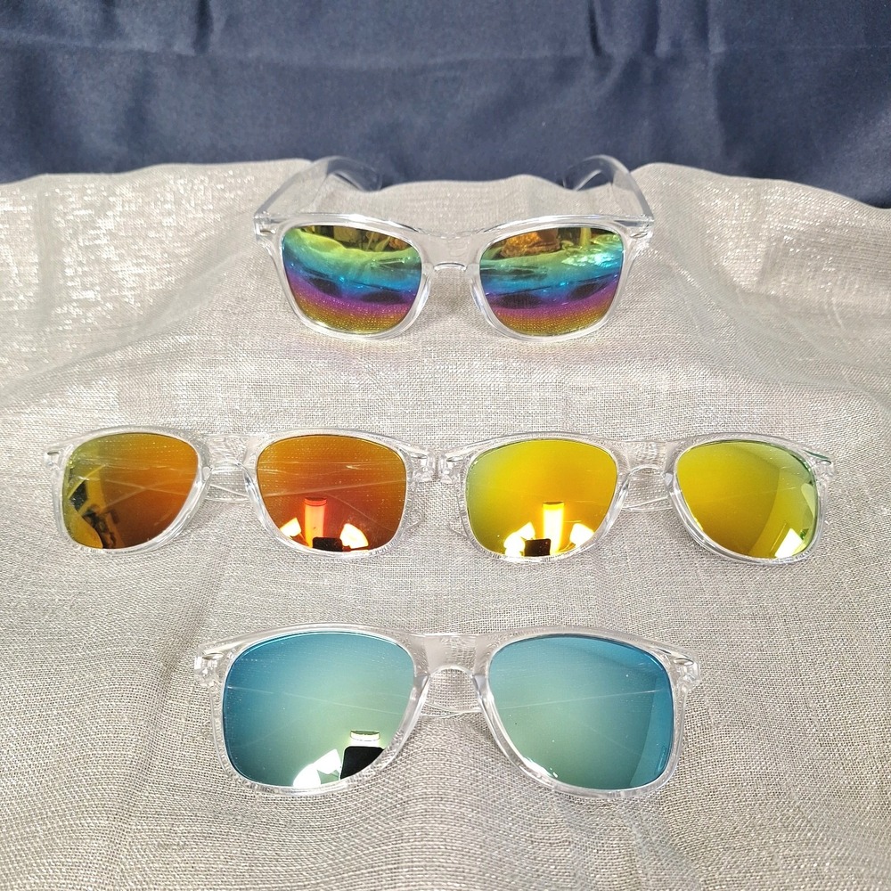 4 Pairs Clear Frame Plastic Color Mirror Lens Sunglasses Colorful Mirrored Lot